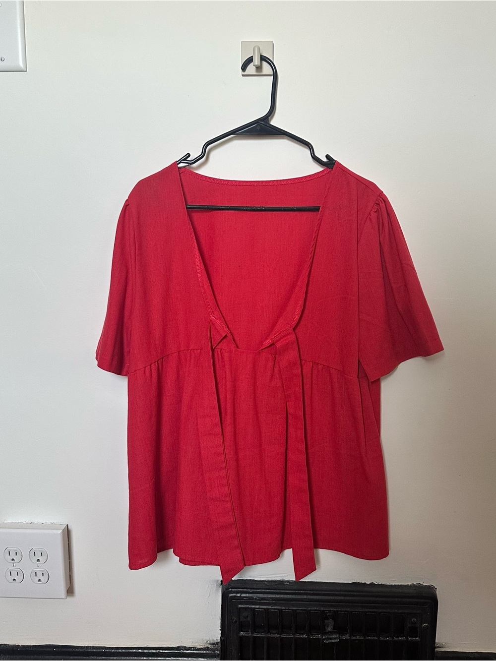 Red V-Neck Tie-Front Women’s Top